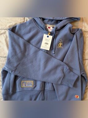 Champion Slate Blue Full-Zip Hoodie with Gold Logos